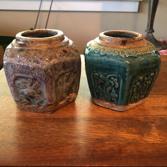 Antique Chinese Drip Glaze Hexagonal Small Ginger Jars